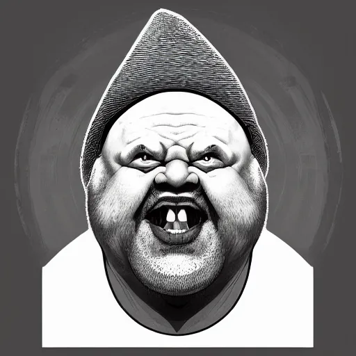 Image similar to realistic symmetrical photobash matte tarot portrait of a fat balding grey goblin with no teeth wearing a bavarian hat, background sacred geometry, Featured on Artstation, by Sheilah Beckett, wlop, Sharandula, Hiroshi Yoshida, Tom Bagshaw, Artgerm and Craig Mullins. Featured on Artstation, cgsociety, Behance, rainbow color scheme, narrative realism,f22,highly detailed,v-ray render,photorealistic,4k hd wallpaper