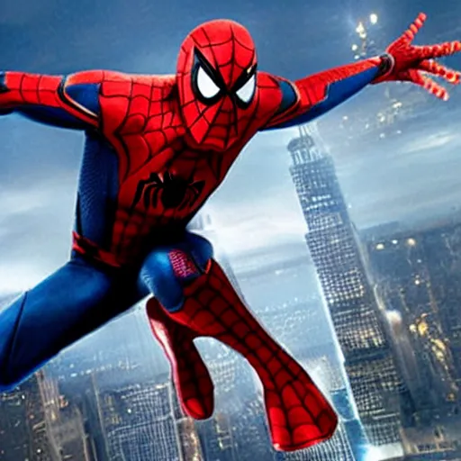 Prompt: promotional image of Spider Man as Iron Man in Iron Man（2008）, he wears Iron Man armor without his face, movie still frame, promotional image, imax 70 mm footage