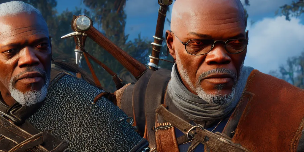 Image similar to Samuel L Jackson in The Witcher 3, gameplay, 8k, HD