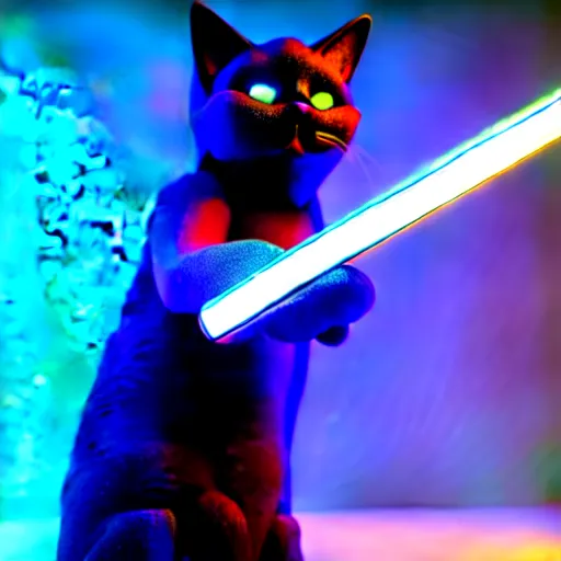 Prompt: Cat holding a glowing blue sword , 3d render , octane render , 4k