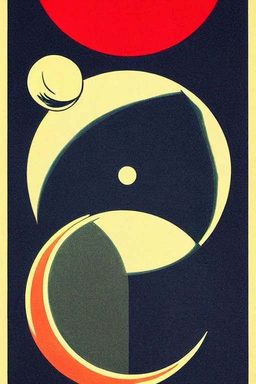 Image similar to poster of the sun and the moon, 1 9 5 0 s style, futuristic design, dark, symmetrical, washed out color, centered, art deco, 1 9 5 0's futuristic, glowing highlights, intense