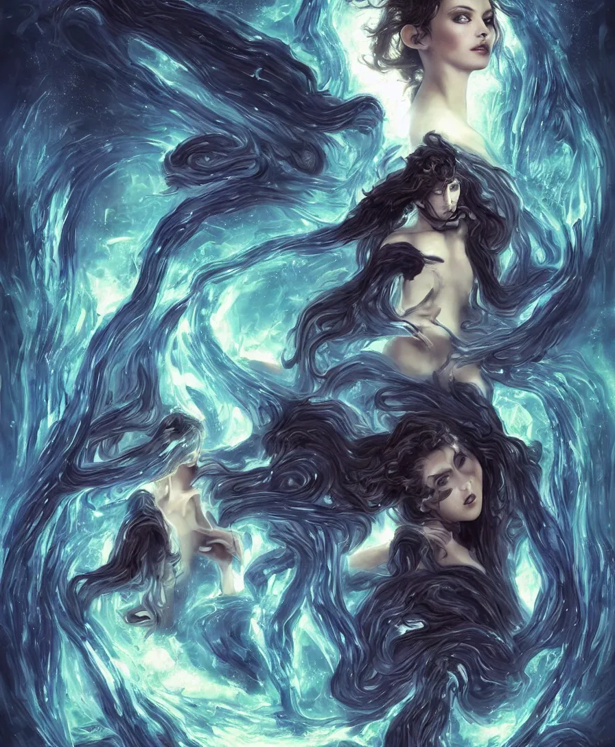 Prompt: Futuristic Stargate-Nebula-Portal reveals The Demon Kaiju Behemoth in a Hellish landscape made of a million tormented entwined suffering human bodies.,Beautiful Techno Queen Witch with long flowing hair, majestic robes moving in the wind, beautiful female face, wearing precious pearlescent jewelry, attractive glowing mascara eyes by James Jean,William-Adolphe Bouguereau,Gerald Brom,Hellish blasphemous dream landscape made from millions of human withering bodies suffering simultaneously by Gustave Dore,Johfra bosschart,Peter Gric,Demon Kaiju roaming in background of hellish landscape by Andreas Rocha,Jean Delville,Zdzisław beksiński,Nebula Void Stargate,Octane Render,Trending on Artstation,Hyperrealism,Fantasy,Nuclear Snow,Lovecraftian,8k resolution, Cinematic Matte Painting