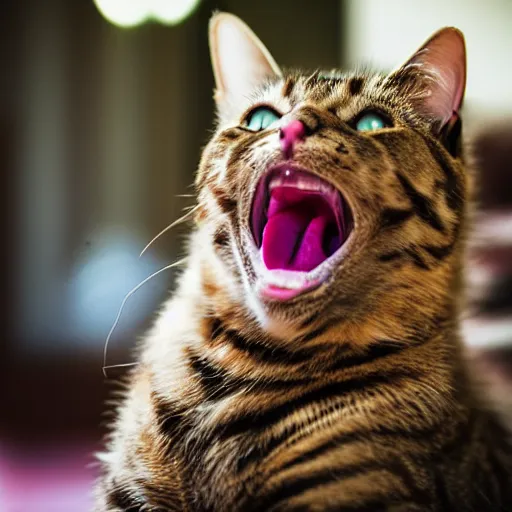 Image similar to Cat laughing hard at a joke, trending on fiverr, 40nm lens, shallow depth of field,