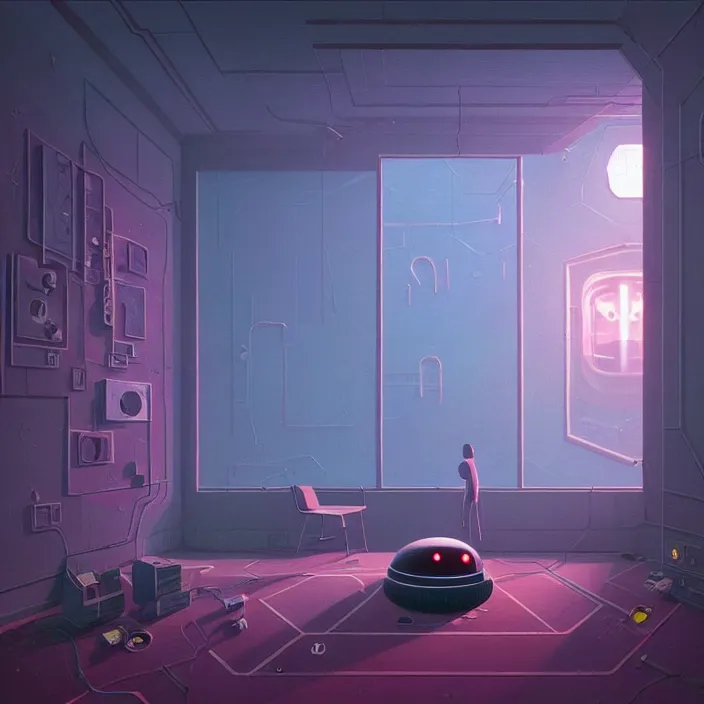 Prompt: inside a room eye of providence Lain Tomas Sanchez surrealism Simon Stålenhag