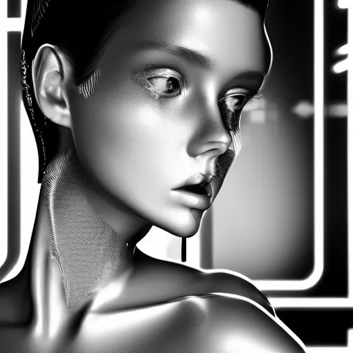 Image similar to closeup portrait of an absurdly beautiful, graceful, sophisticated, fashionable cyberpunk mechanoid neon gravure idol, an ultrafine hyperdetailed illustration by irakli nadar, matt wisniewski style, fashion photography, intricate linework, porcelain skin, unreal engine 5 highly rendered, global illumination, radiant light, detailed and intricate environment