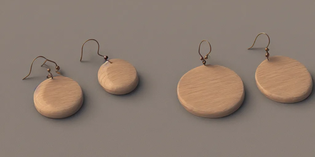 Image similar to earring design, jewelry design, wood, nordic, material, product design, trending on artstation, cgsociety, photo realistic, design by ziva cph and isabel lennse, 8 k, unreal engine, c 4 d