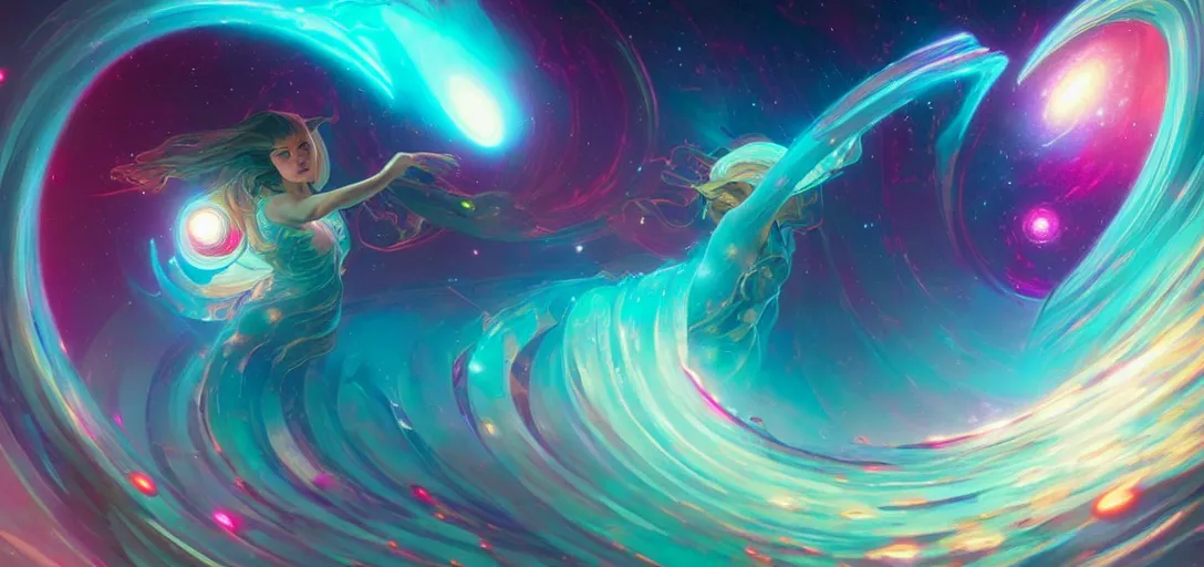 Image similar to a spiral nebula, channeling swirling energy, vaporwave aesthetic, colorful, psychedelic, digital painting, artstation, concept art, smooth, sharp focus, illustration, art by artgerm and greg rutkowski and alphonse mucha