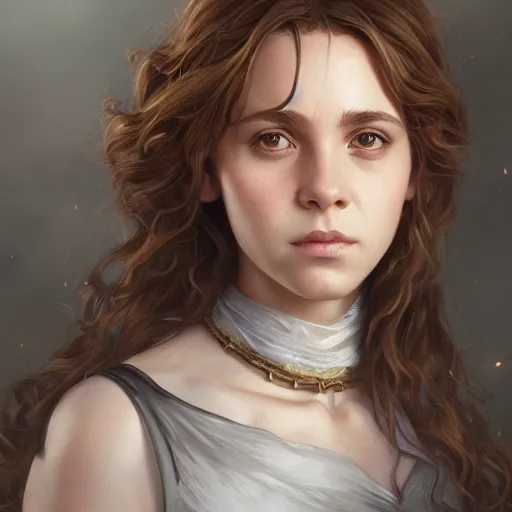 Image similar to ultra realistic illustration, hermione granger from the chamber of secrets, intricate, elegant, highly detailed, digital painting, artstation, concept art, smooth, sharp focus, illustration, art by artgerm and greg rutkowski and alphonse mucha