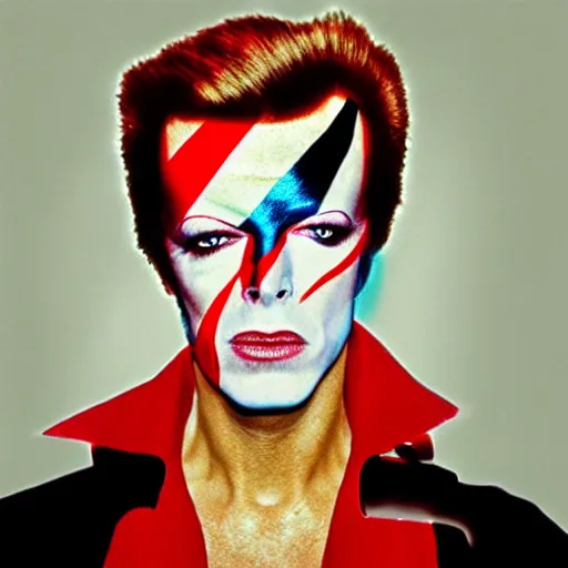 Image similar to Jack Nicholson as David Bowie in Aladdin Sane album cover art