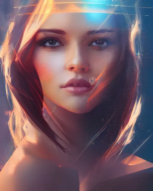 Prompt: beautiful auburn woman portrait double exposure cityscape sunrise, by artgerm, ross tran, photorealism, deviantart