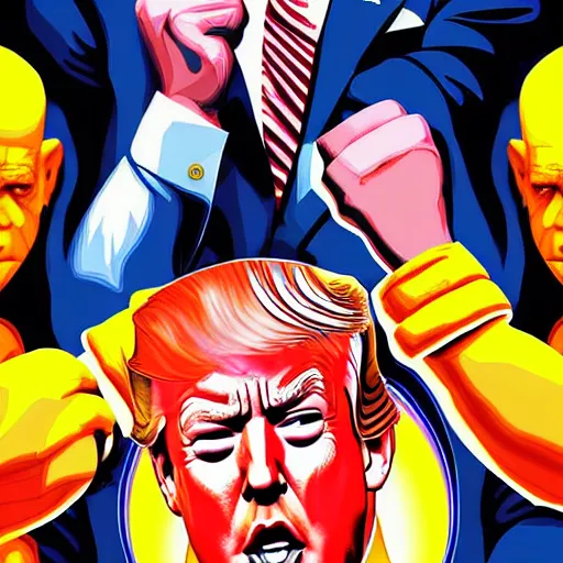 Image similar to joe biden vs donald trump, street fighter, fight, fistfight, digital art