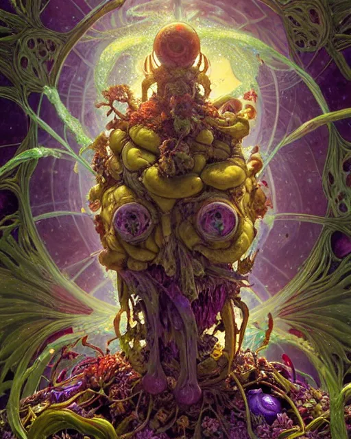 Prompt: the platonic ideal of flowers, rotting, insects and praying of cletus kasady carnage thanos dementor wild hunt doctor manhattan chtulu mandelbulb mandala ponyo bioshock davinci heavy rain, d & d, fantasy, ego death, decay, dmt, art by artgerm and greg rutkowski and alphonse mucha