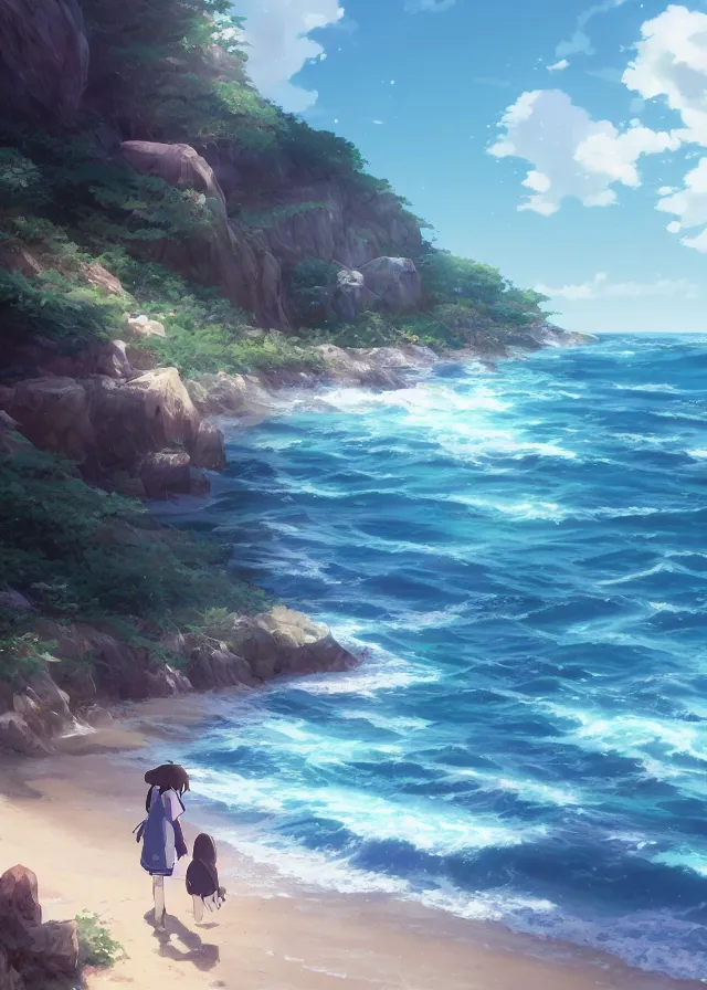 Image similar to sea shore, makoto shinkai