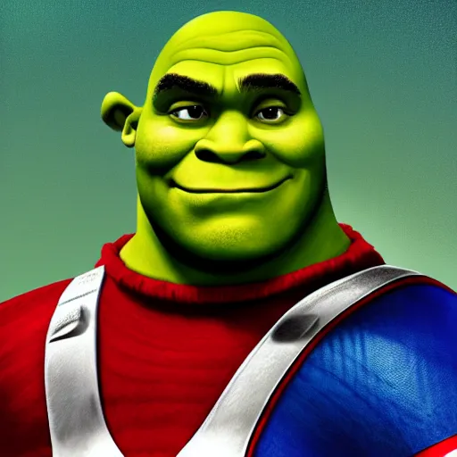 Image similar to digital painting of Shrek as Captain America