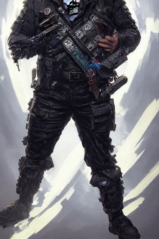 Prompt: a hyper realistic portrait of a Boris Johnson as Punisher, skull image on the vest, highly detailed, digital painting, artstation, concept art, smooth, sharp focus, illustration, cinematic lighting, art by artgerm and greg rutkowski and alphonse mucha