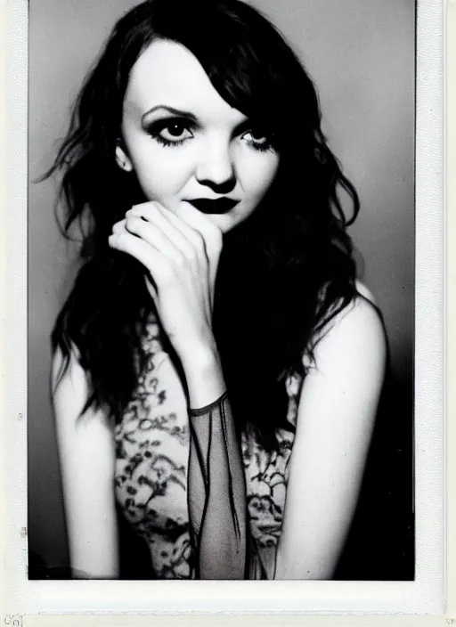 Image similar to lauren mayberry, flash polaroid photo by george hurrell,