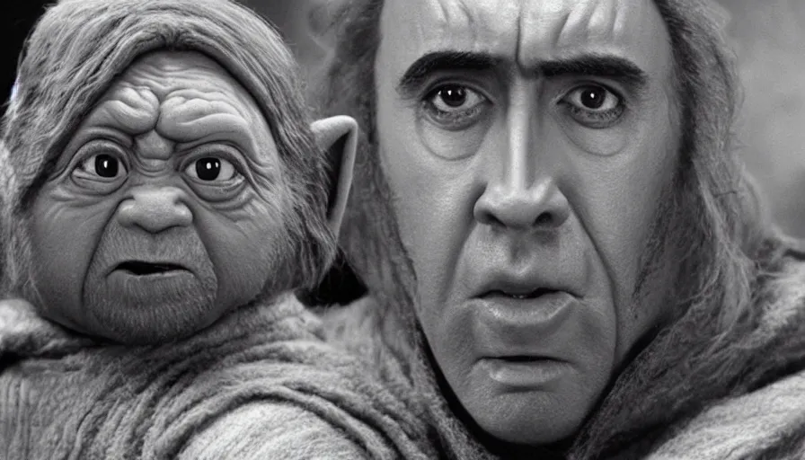 Image similar to Nicolas Cage as JediMaster Yoda