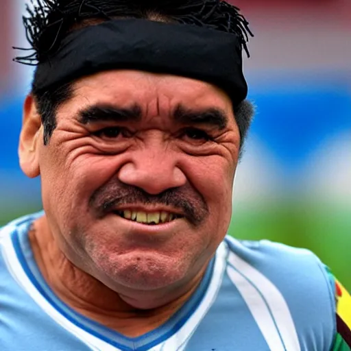 Prompt: a realistic photo of Diego Maradona covered in talcum powder