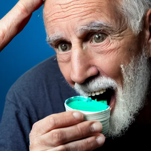 Image similar to photo of an old man eating paint