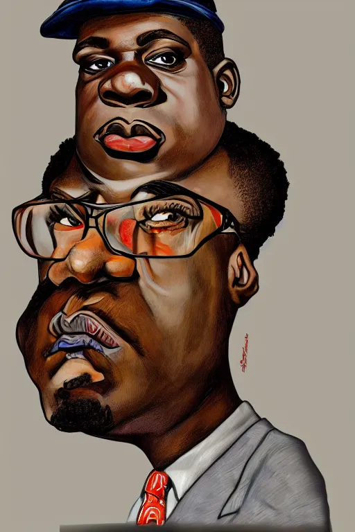 Image similar to a caricature portrait of biggie small in style of egon schiele, masterpiece, hyperdetailed, complex, intricate, 4 k, trending on artstation