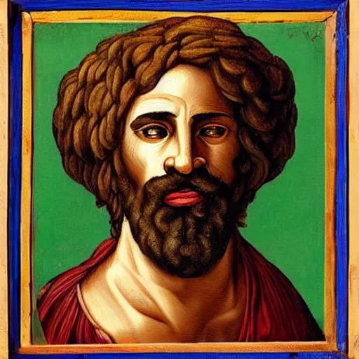 Image similar to portrait of ancient silly greek man with sharp nose. fine detail. artistic painting by lurid