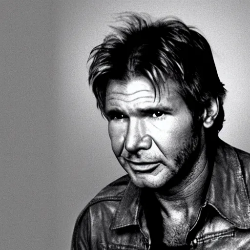 Image similar to harrison ford from indiana jone, but with giant ears five times larger than normal size. black and white photo rolling stone magazine 8 k