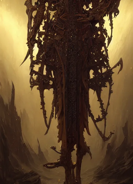 Image similar to slender high priest with dark and gold biomechanical robe, subsurface scattering, by jesper ejsing, justin gerard, tomasz alen kopera, cgsociety and fenghua zhong, highly detailed, rim light, cinematic lighting, illustration, art, octane render, very coherent, cinematic, hyper realism, high detail, octane render, 8 k