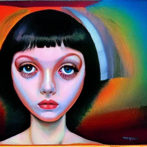 Image similar to Glitchpunk girl, painting by Margaret Keane