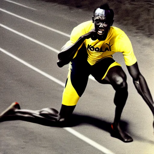 Image similar to usain bolt running on the moon, kodachrome film