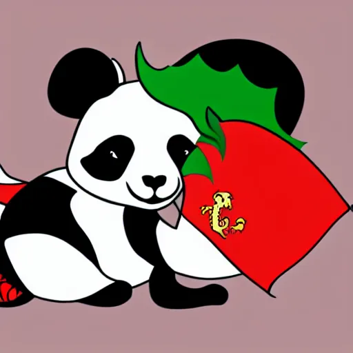 Image similar to vector art of cute panda hugging welsh dragon welsh flag, adobe illustrator