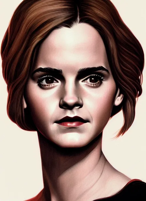 Image similar to twin peaks movie poster art, portrait of emma watson, from scene from twin peaks, clean, simple illustration, nostalgic, domestic, highly detailed, digital painting, artstation, concept art, smooth, sharp focus, illustration, artgerm, donato giancola, joseph christian leyendecker, wlop