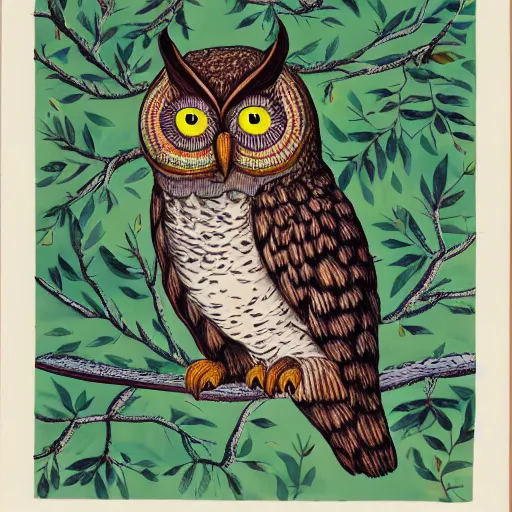 Prompt: an anthropomorphic owl in a lush forest