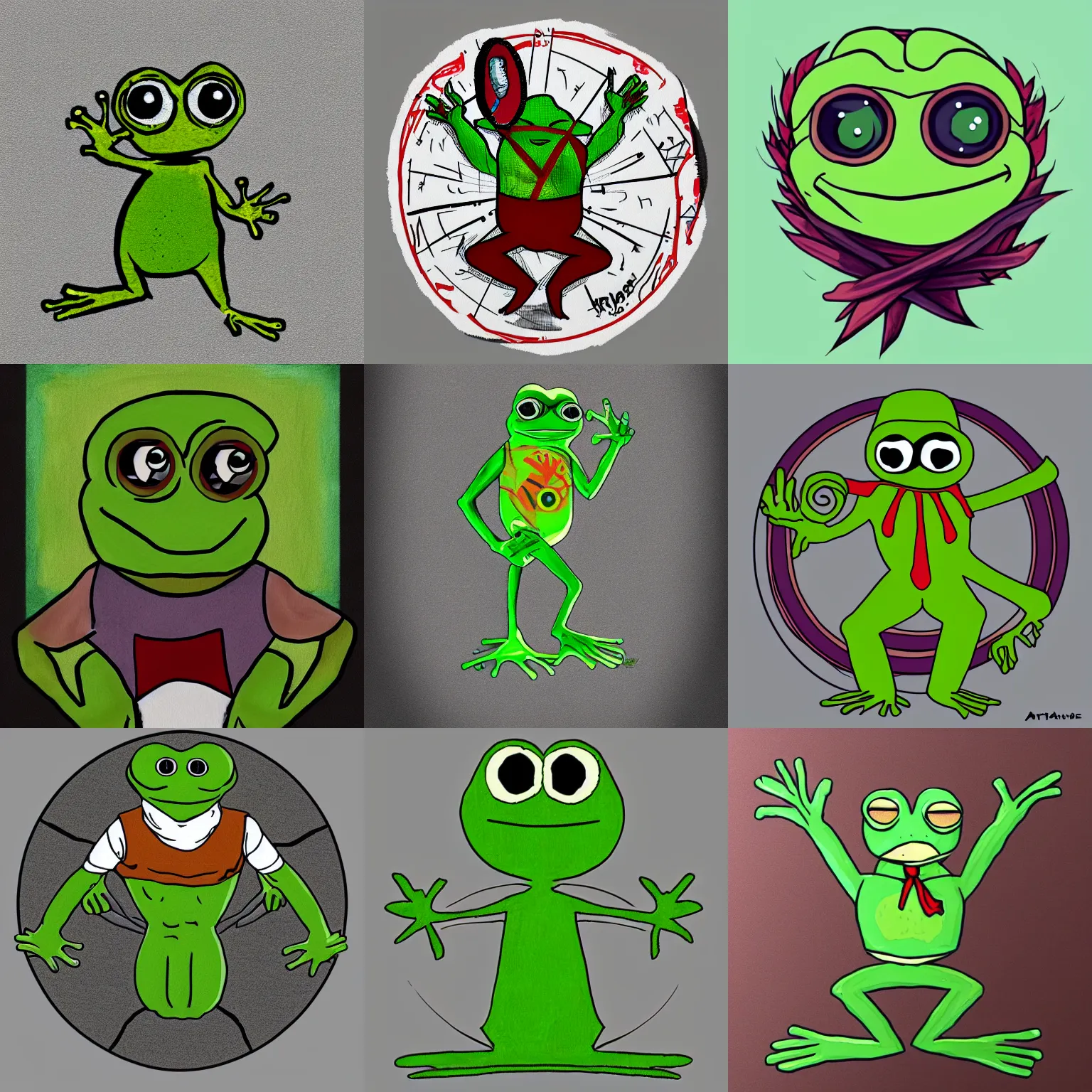 Prompt: Vitruvian Pepe Frog, Artstation