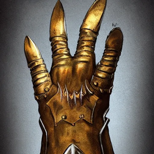 Image similar to metal claws on gloves, old leather gloves with attached talons, pointy fingertips, dark background, highly detailed, 8 k, trending on artstation, mystic, rpg artwork, by peter jackson, by sauron