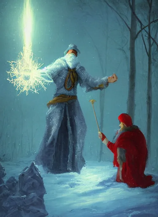 Image similar to a mage casting a frost spell by frederick morgan