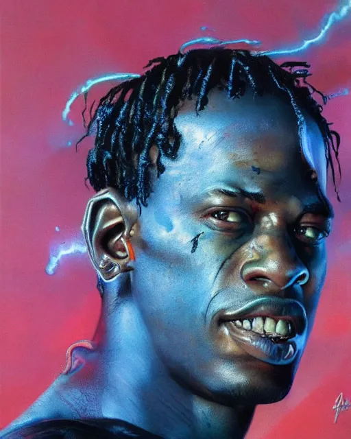 Image similar to Travis Scott by Peter Andrew Jones, hyper detailed