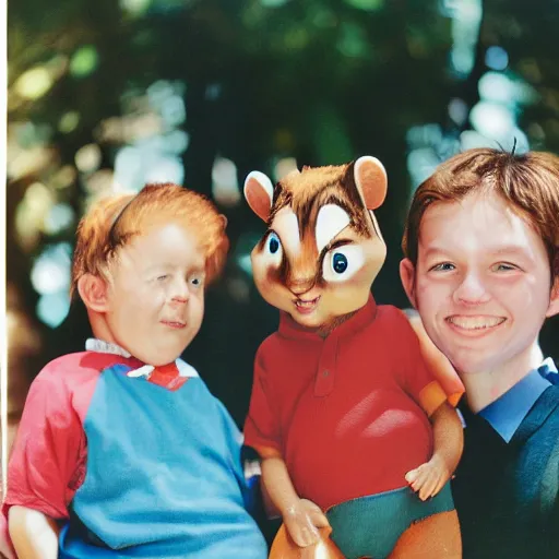 Prompt: alvin, simon, theodore chipmunk as real people, 3 5 mm