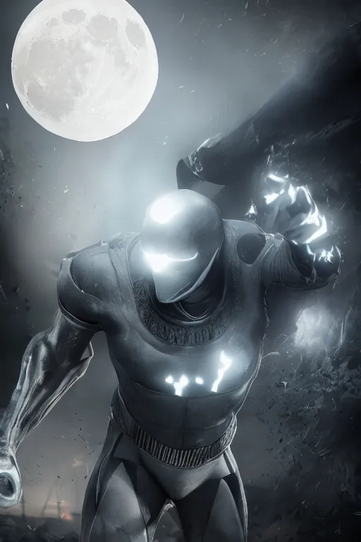 Prompt: hyperrealistic photography of Moon Knight mixed with Ghostrider style of wlop and Hossein Diba, full-shot, merged character, 4k, highly detailed, cinematic lighting, photorealistic, 3d render, award winning render, unreal engine, masterpiece, octane render, sharp focus, studio lighting, 8k, hd
