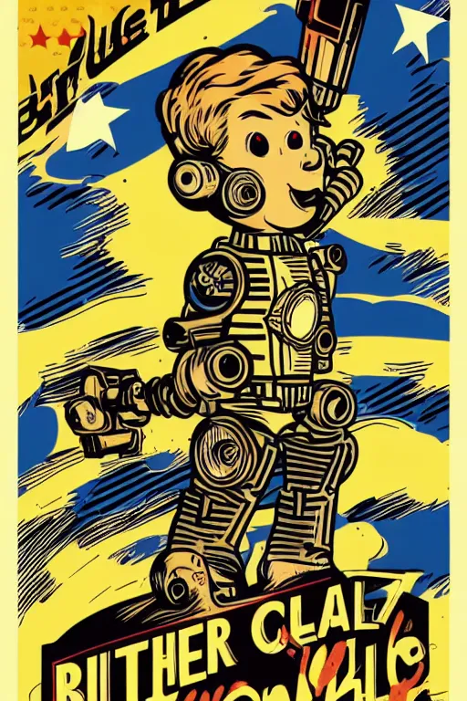 Image similar to fallout 7 6 retro futurist illustration art by butcher billy, sticker, colorful, illustration, highly detailed, simple, smooth and clean vector curves, no jagged lines, vector art, smooth andy warhol style