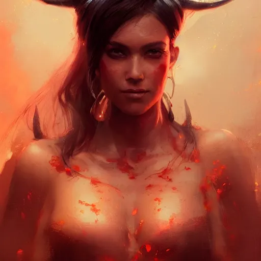 Image similar to a beautiful portrait of a devil goddess by greg rutkowski and raymond swanland, trending on artstation, ultra realistic digital art