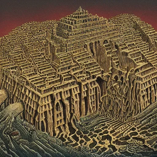 Image similar to the fall of Babylon. Highly Detailed. Masterpiece. By Jeffrey Smith