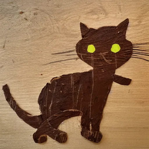 Image similar to a cat made of bark