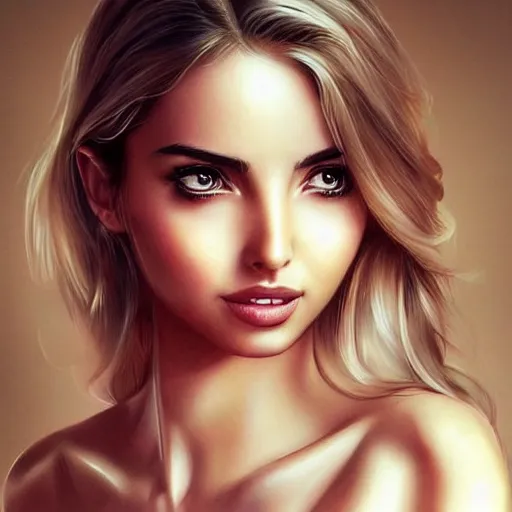 Image similar to very beautiful female ana de armas, smiling, flirty, eye contact, perfect face, perfect body, drawn by artgerm