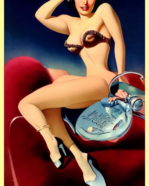 Prompt: character concept art of a beautiful pinup girl, realistic fine details, alberto vargas, jim silke, rolf armstrong, gil elvgren, jean gabriel domergue, trending on artstation