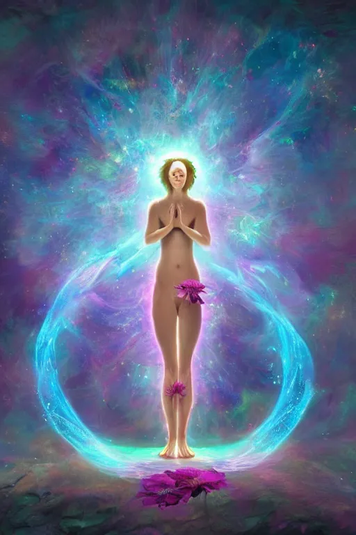 Prompt: A woman in maditation pose in a cosmic place to meditation about 12 petal heart chakra stellar meditations on flower of heart chakra stellar by Anita Kunz, Leonardo da Vinci, Peter Mohrbacher, Tomasz Jedruszek and Jakub Różalski, Trending on artstation. highlights 8k resolution unreal engine hiperrealistic neon glow darkness dramatic hdr dramatic flower neon stellar color scheme