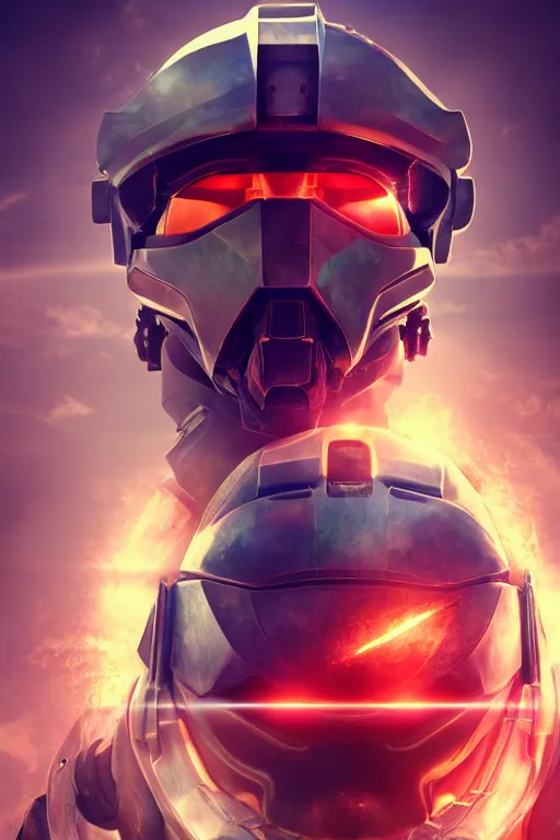 Image similar to robot ninja mask helmet halo master chief radiating a glowing aura global illumination ray tracing hdr fanart arstation by ian pesty and katarzyna da „ bek - chmiel