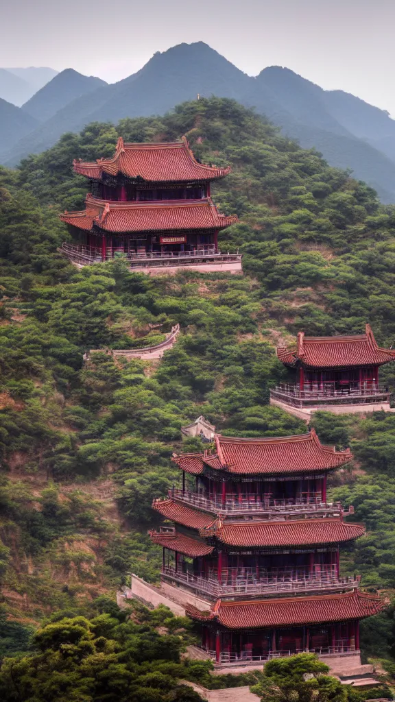 Prompt: ancient Chinese temples on the mountain in the distance,highly detailed,high resolution,cinematic lighting