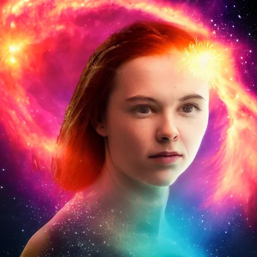 Image similar to a portrait of half a female face with a nebula explosion in a space environment