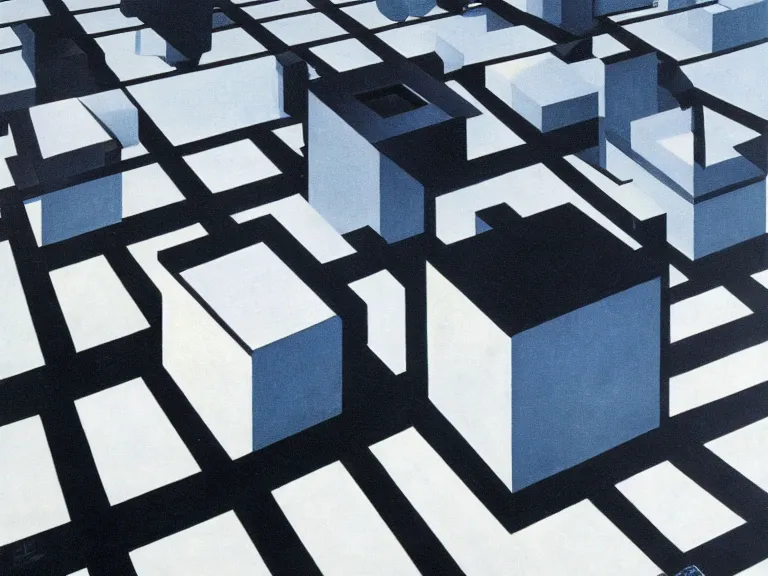 Prompt: hypercube in front of a cloudy sky and black floor painting by rene magritte, high detail, high resolution