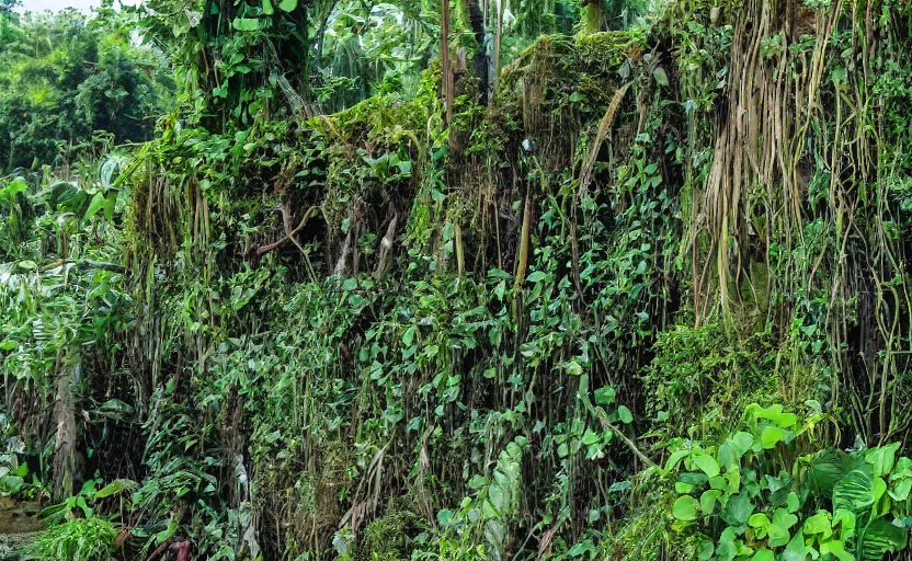 Prompt: decrepit overgrown walmart flooded jungle paradise moss vines documentary footage